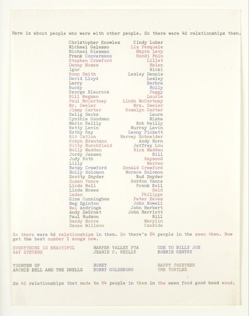 Christopher Knowles: Untitled (42 Relationships). Undated.